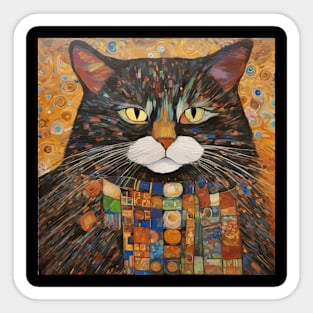 Gustav Klimt Style Warrior Cat with Colorful Medals Sticker